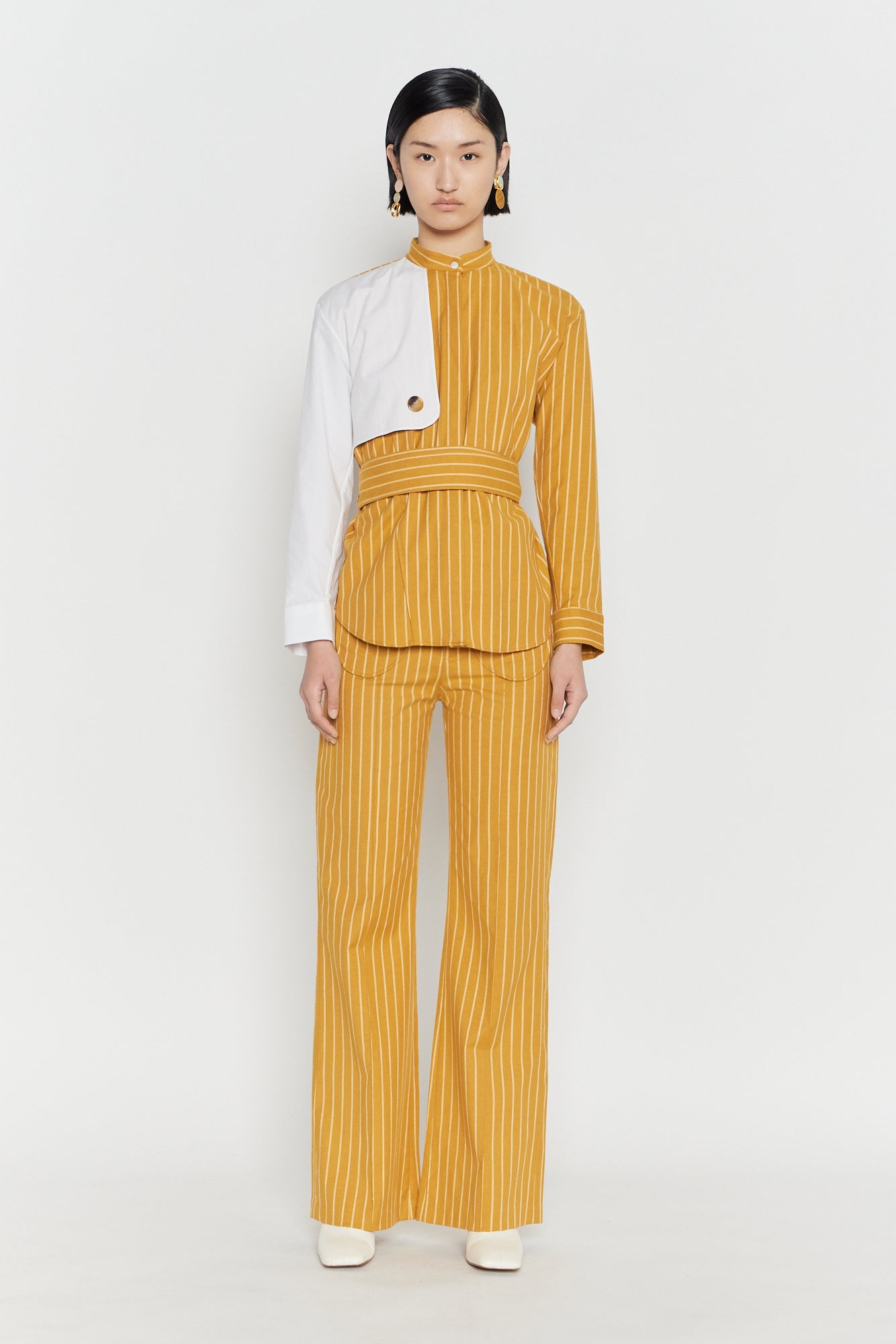 Mustard Striped Shirt with White Sleeve