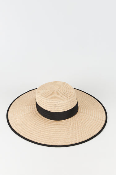 Natural straw hat with band - Black