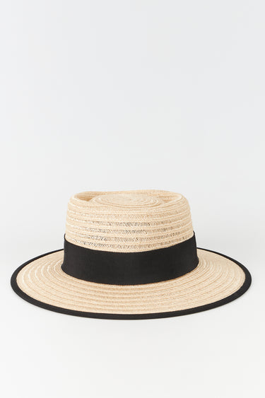 Natural straw hat with black band