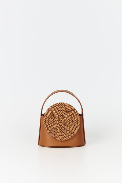 Camel mini leather bag with passementerie details – DESTREE