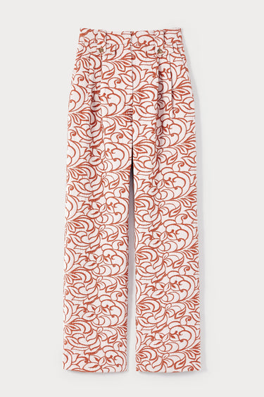 PANTALON TAILLE HAUTE JACQUARD ECRU & ORANGE
