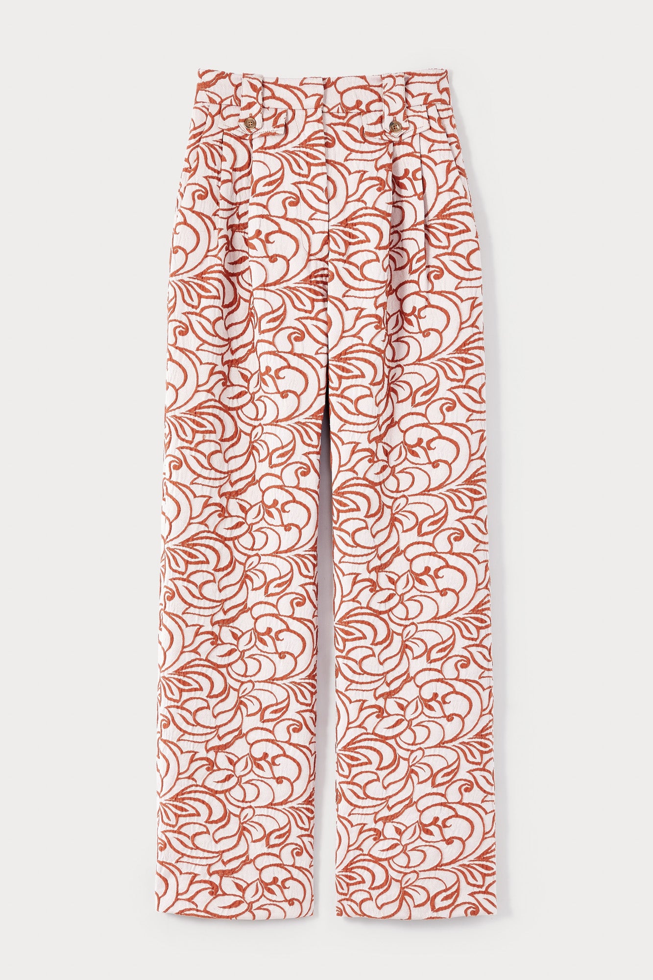ECRU AND ORANGE High-Waisted JACQUARD Print Trousers