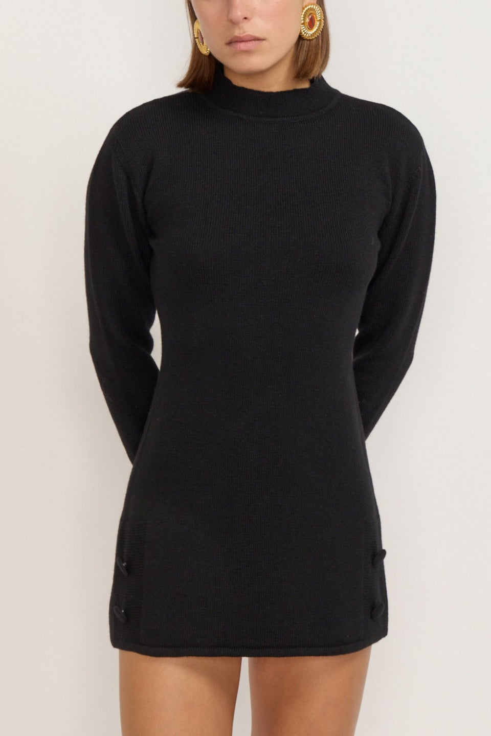 Black knit mini dress with button details DESTREE Black knit mini dress with button details DESTREE