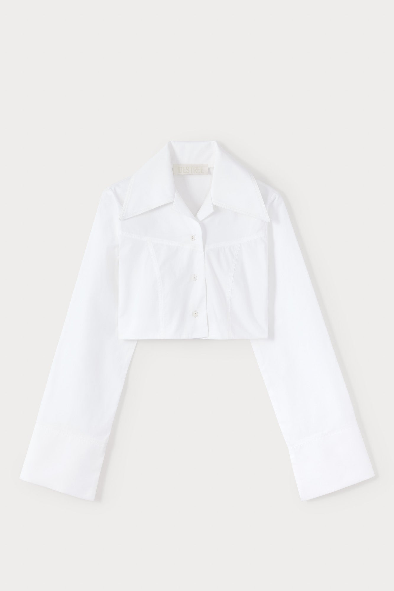 d'estrëe paris WHITE Popelin Cropped Shirt with Wide Collar and Extended Cuffs