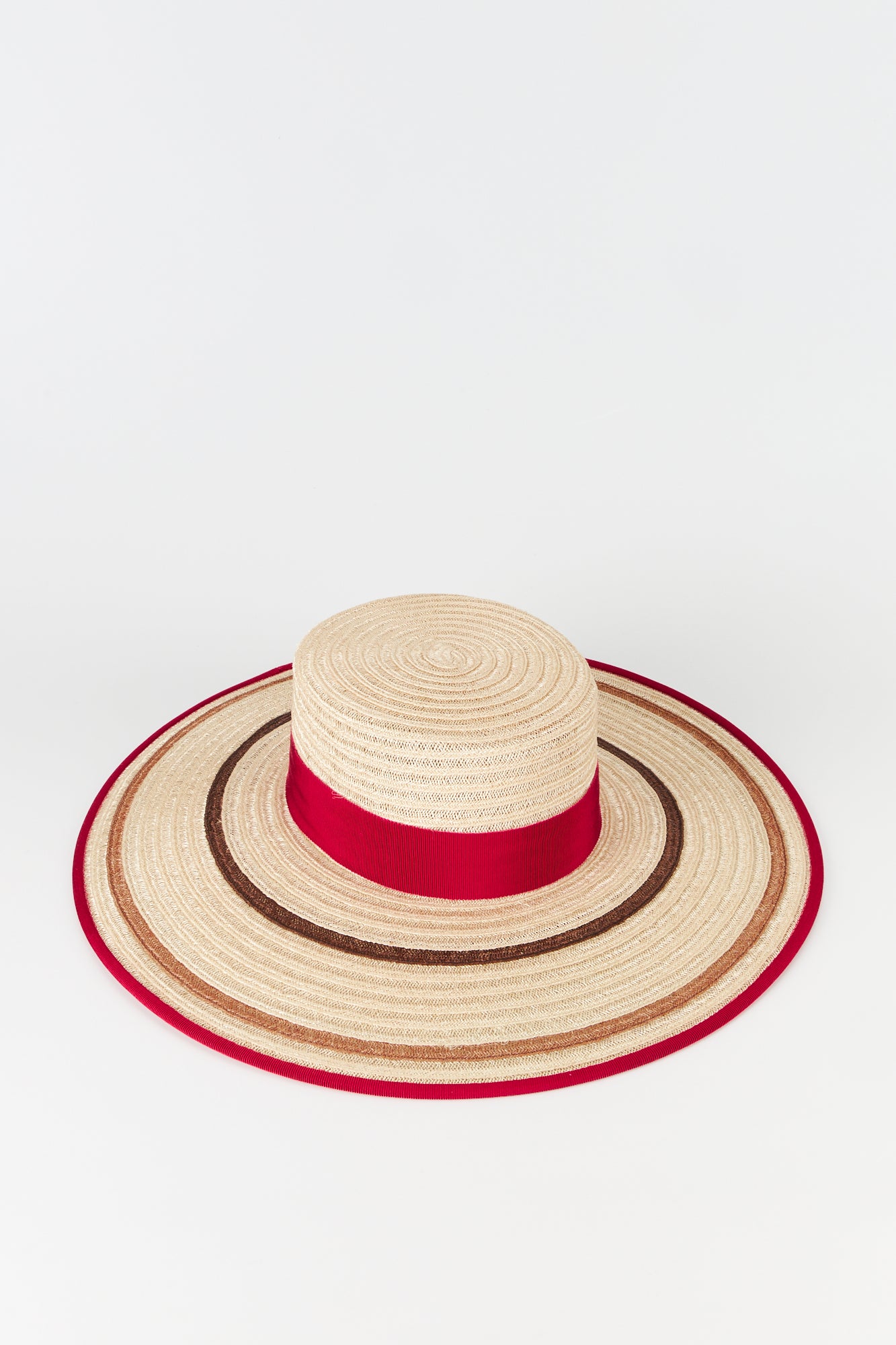 Natural & Fuschia Striped Straw Boater Hat