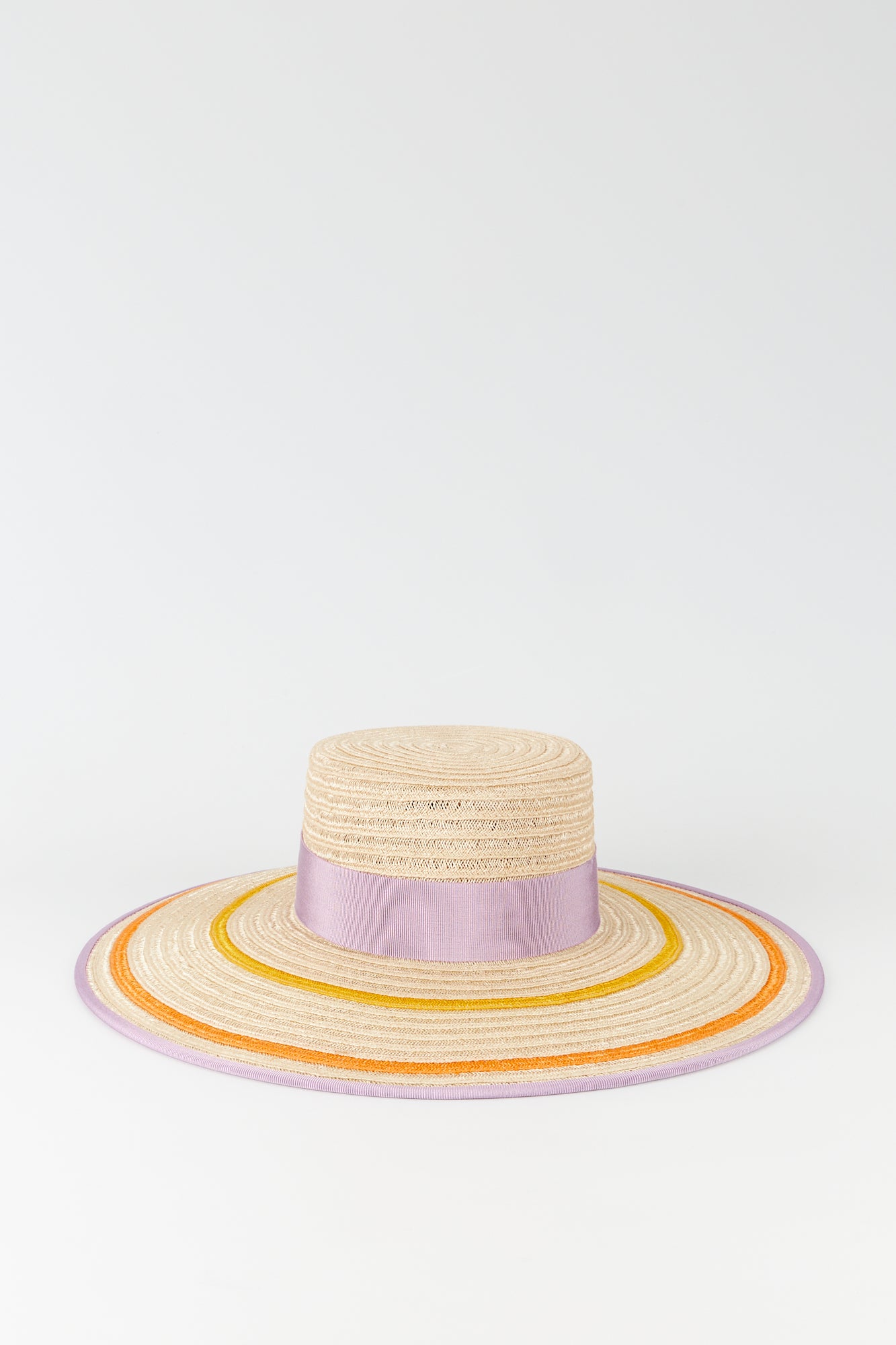 Lilac & Orange Striped Straw Boater Hat