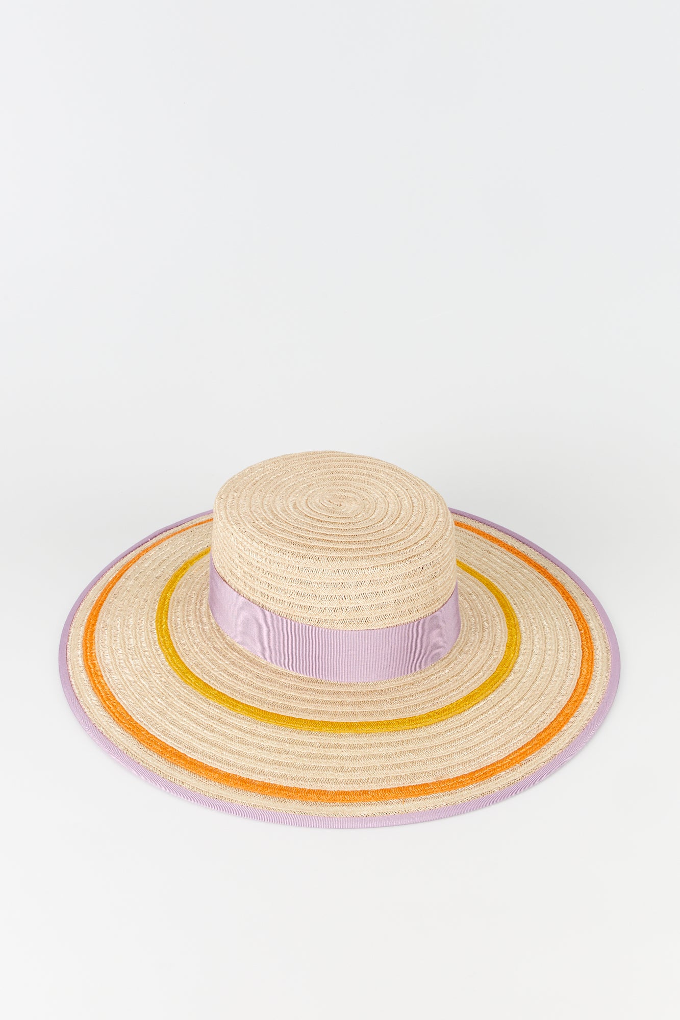 Lilac & Orange Striped Straw Boater Hat