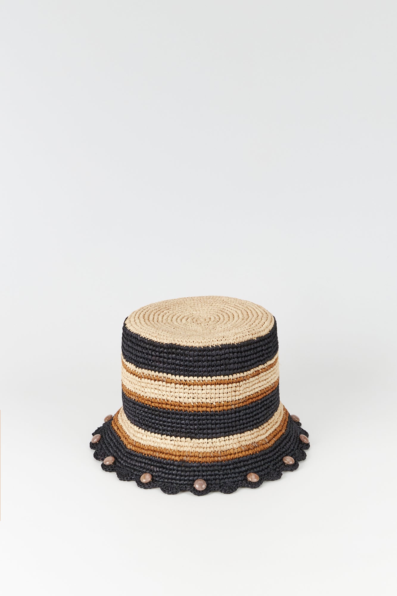 BLACK & BROWN Striped Crochet Bucket Hat