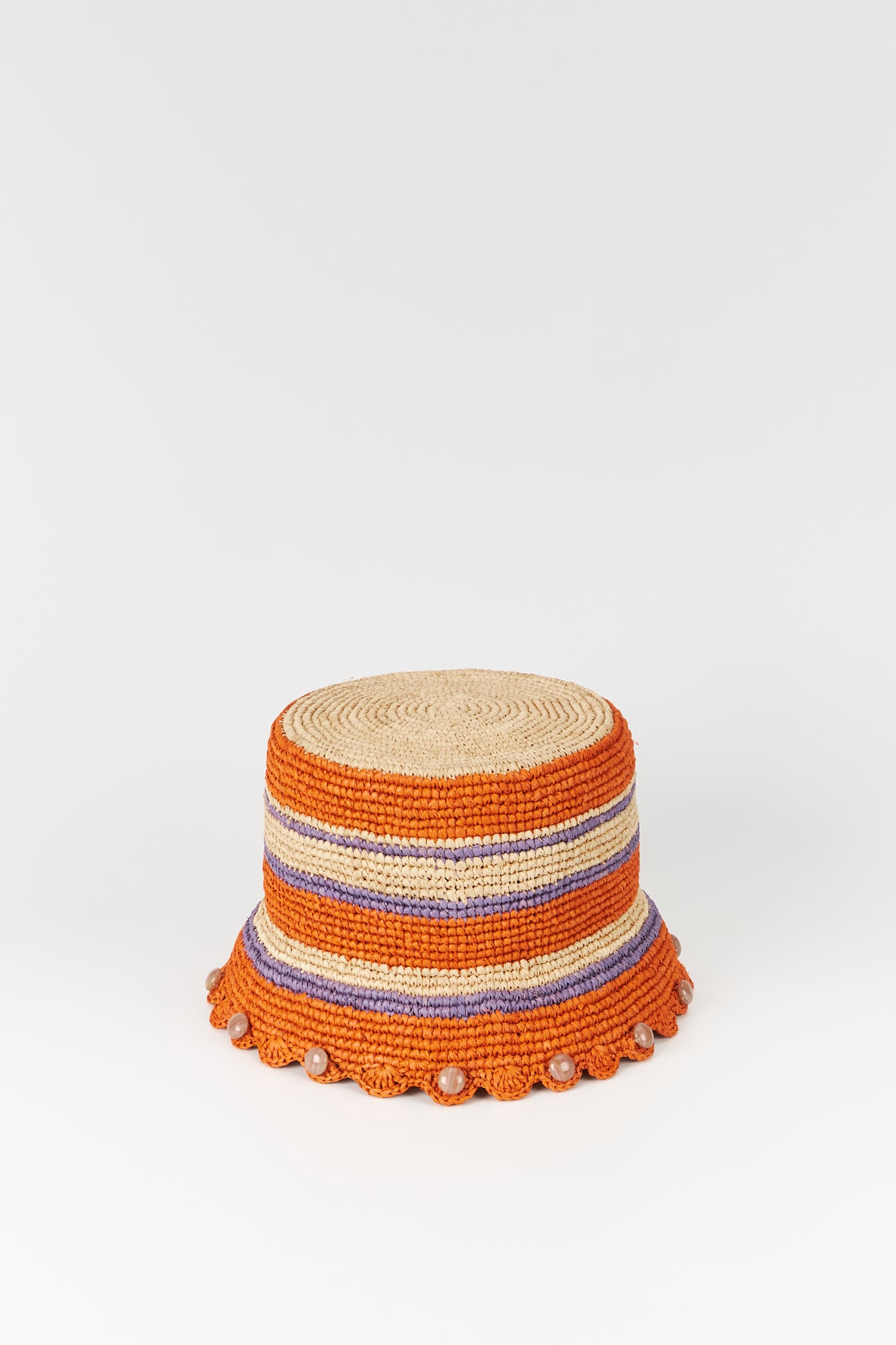 ORANGE & LILAC Striped Crochet Bucket Hat