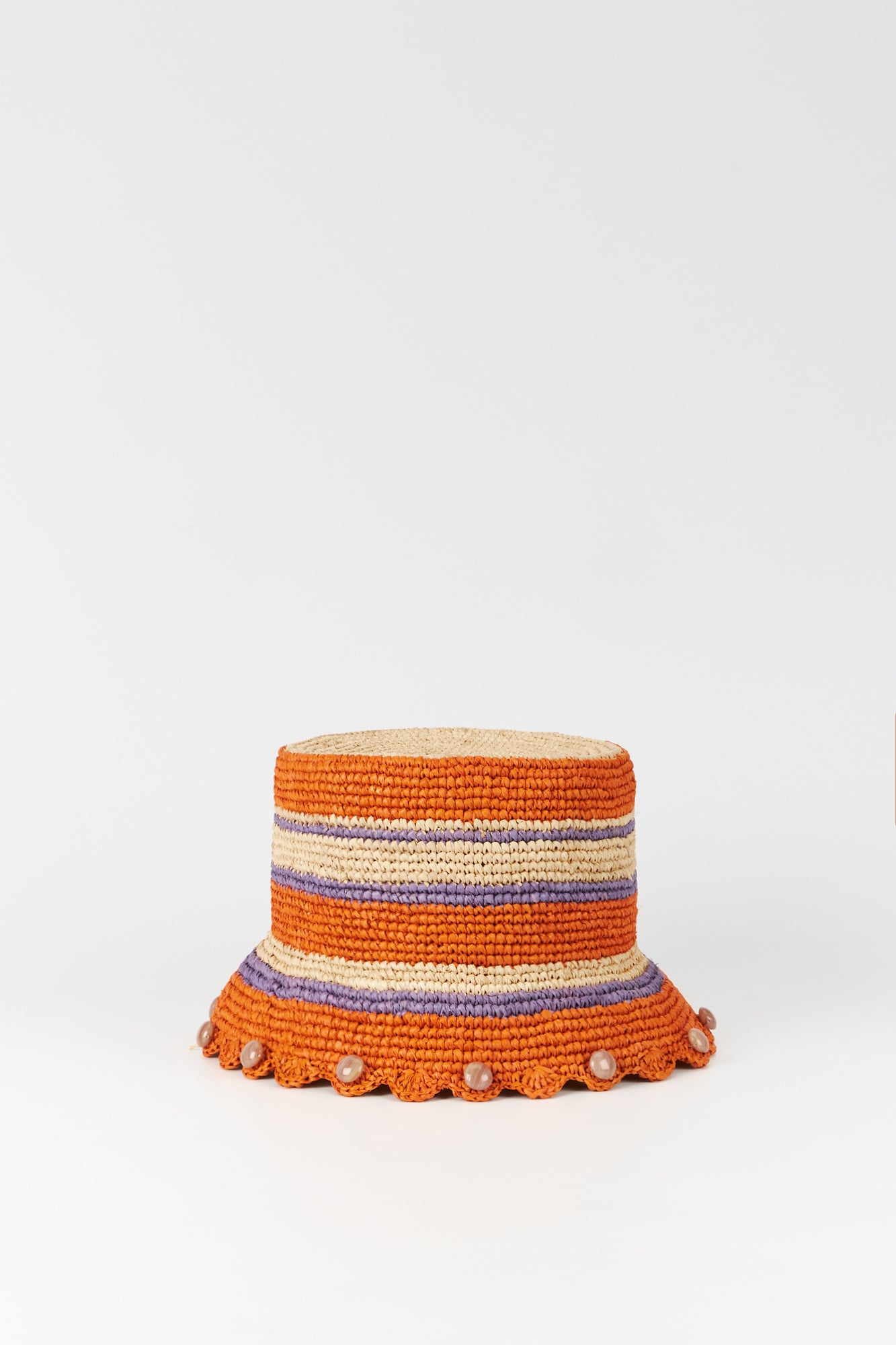 ORANGE & LILAC Striped Crochet Bucket Hat