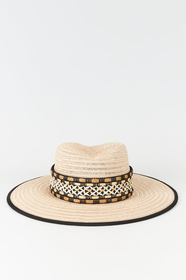 Woven straw hat with trim details - Brown