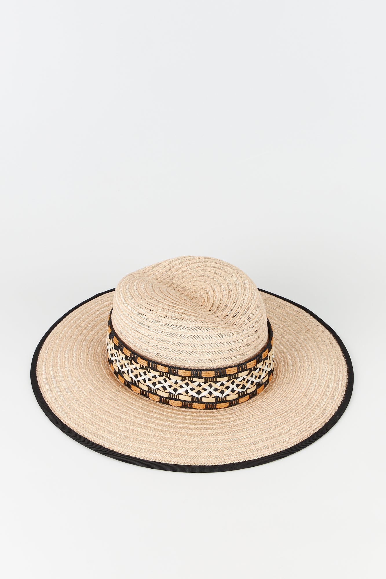 Woven Straw Hat with Brown Trim