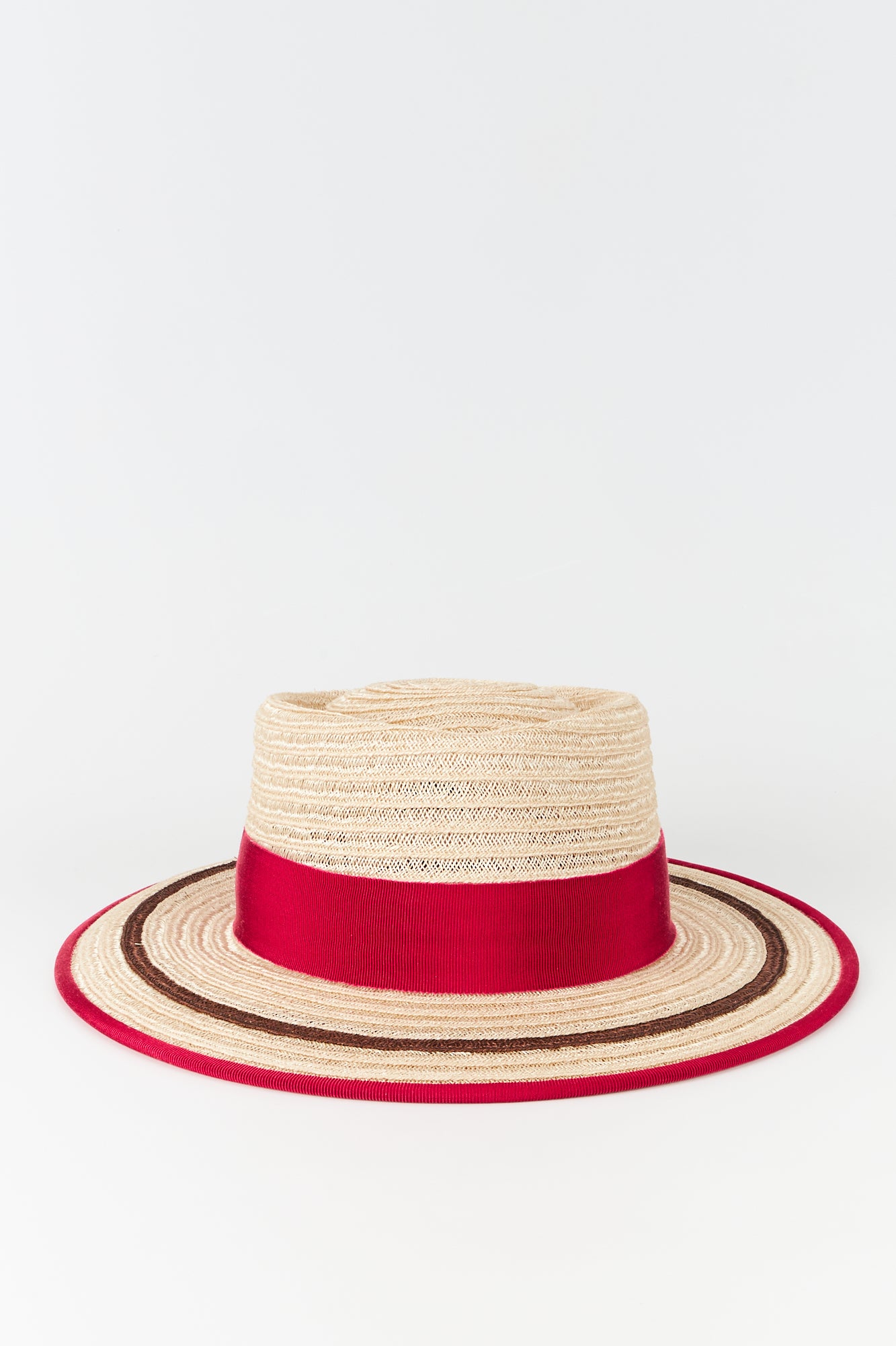 Natural Straw Wide-Brim Hat with Fuschia Band