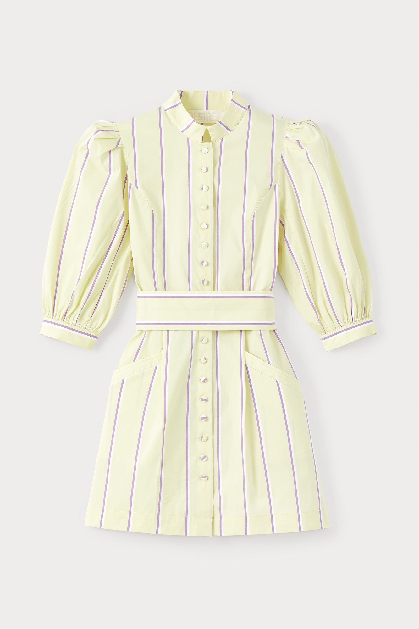 d'estrëe paris YELLOW Striped Poplin Puff Sleeve Mini Dress