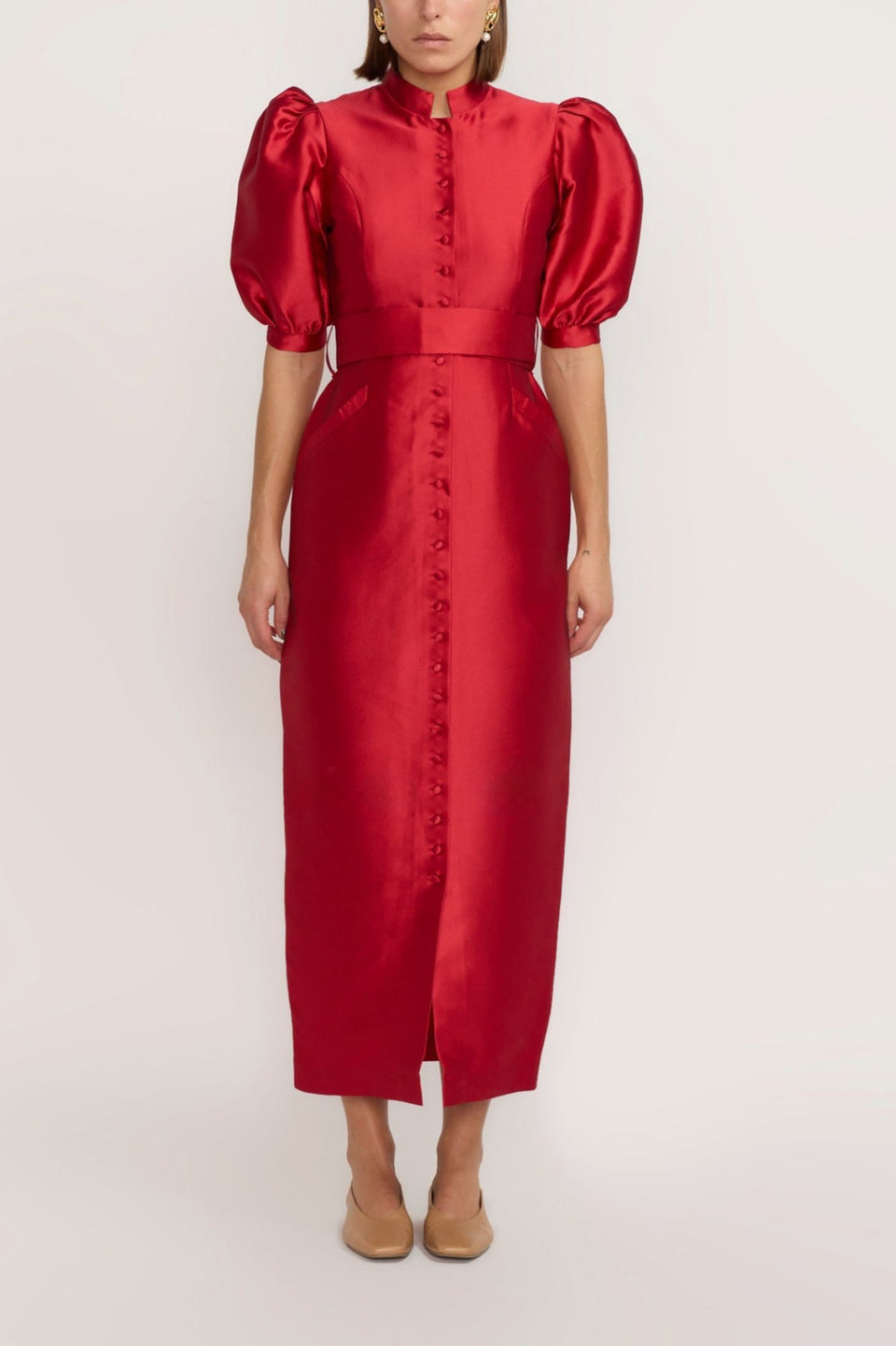 red dress long puff sleeves Maxi satin with Size:Plus Size (2XL to 4XL) Taffeta Fabric Color #final-sale J.Jill ~ 1X ~