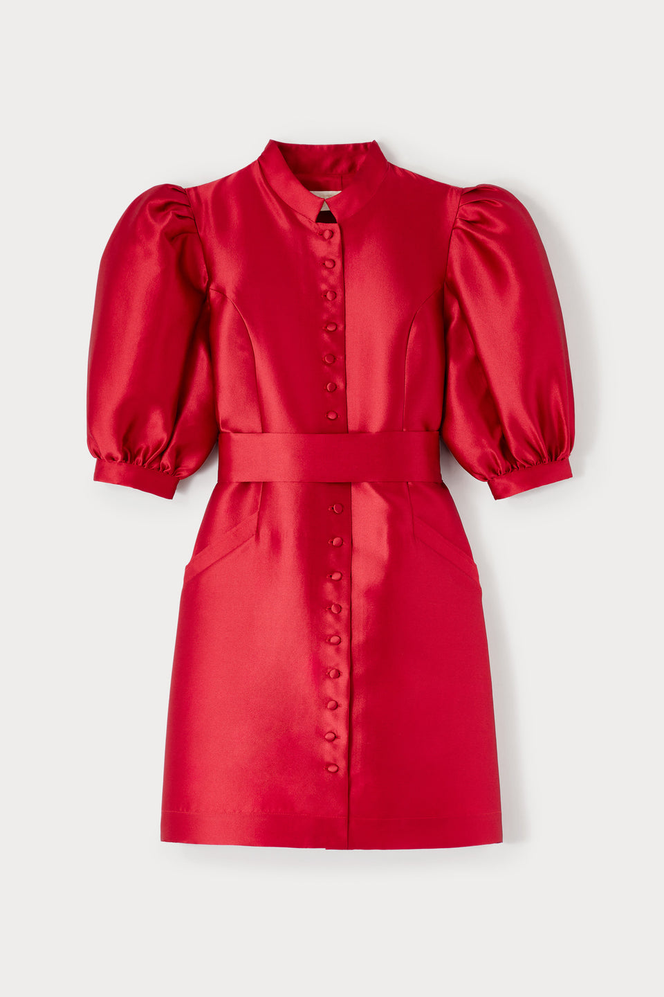 Red satin puff sleeve short dress – DESTREE