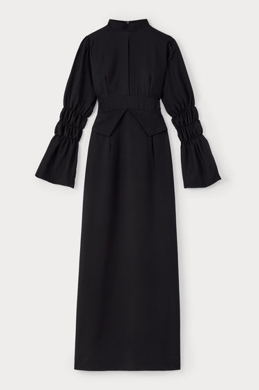 Maxi dress with gathered sleeves - Black