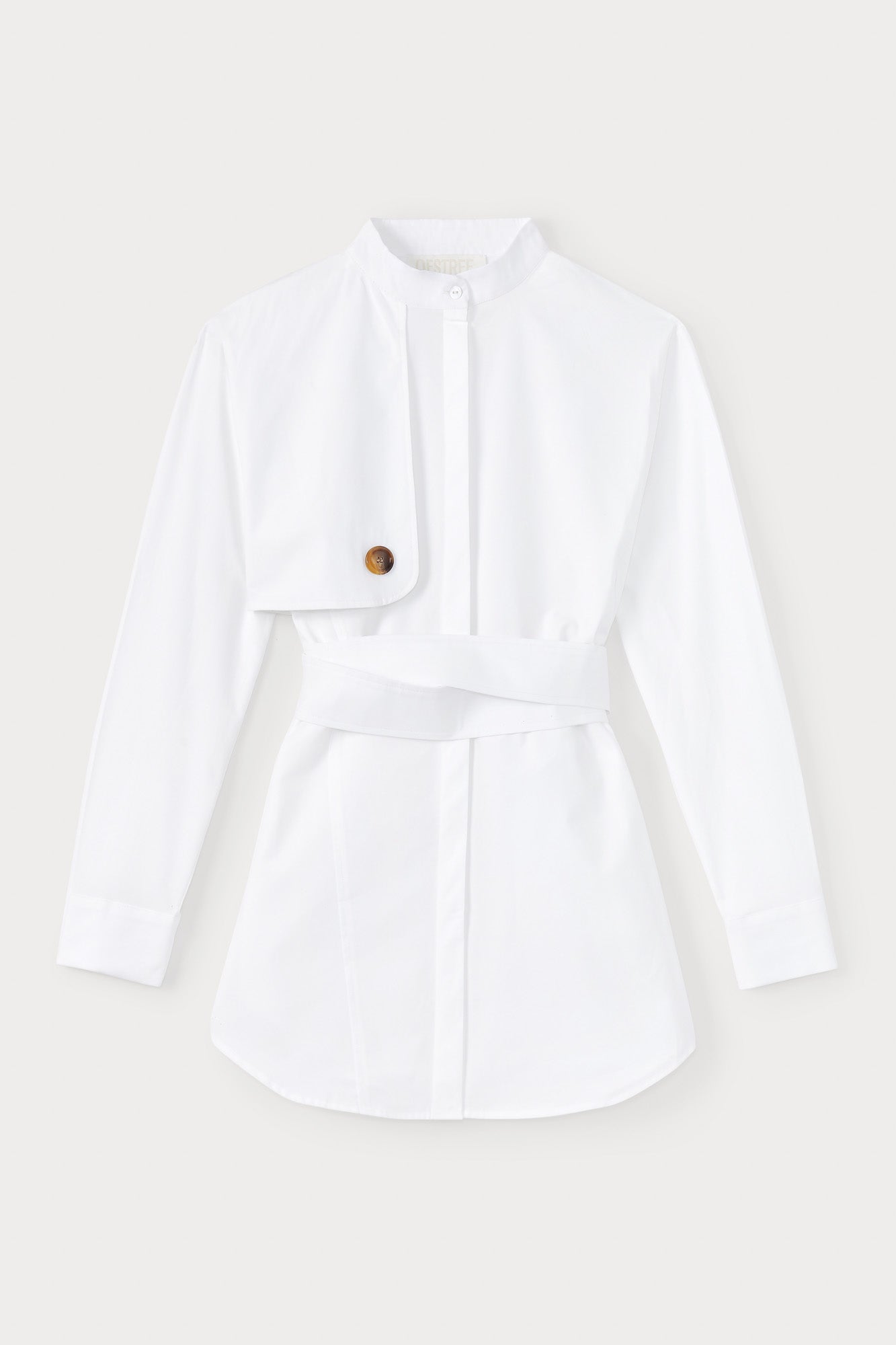 WHITE Popelin Mini Dress with Sleeve & Button detail