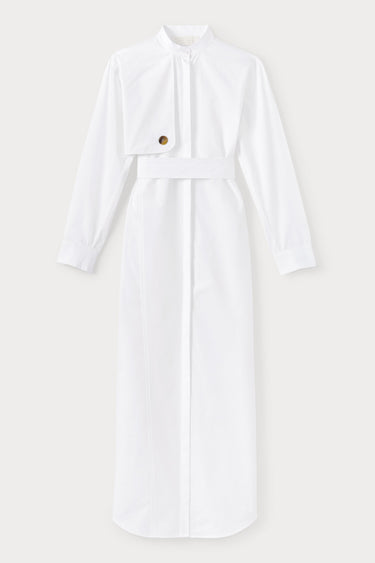 Poplin maxi dress with sleeve & button detail - White