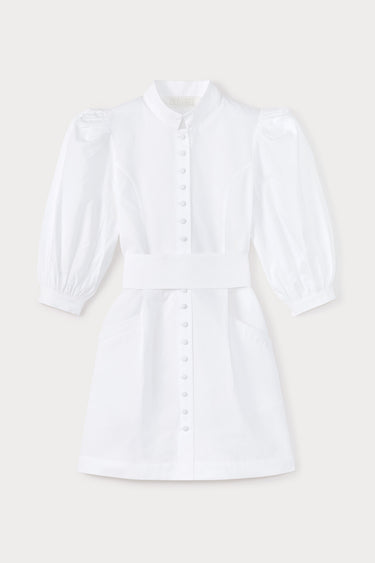 Mini cotton poplin dress with puff sleeves - White
