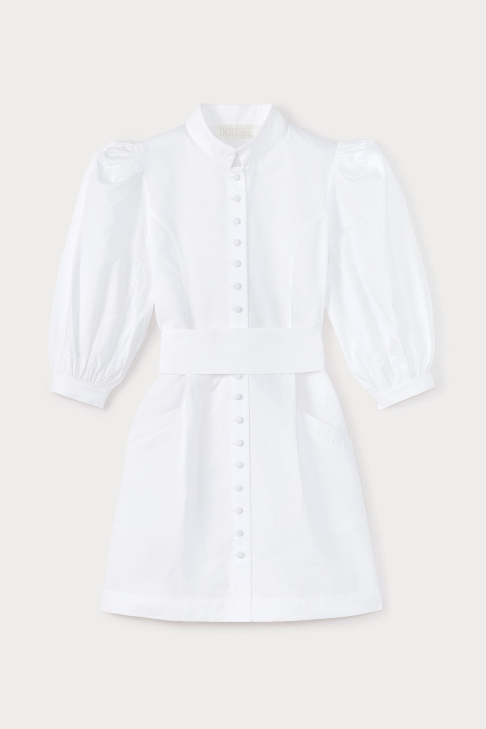 White mini cotton poplin dress with puff sleeves