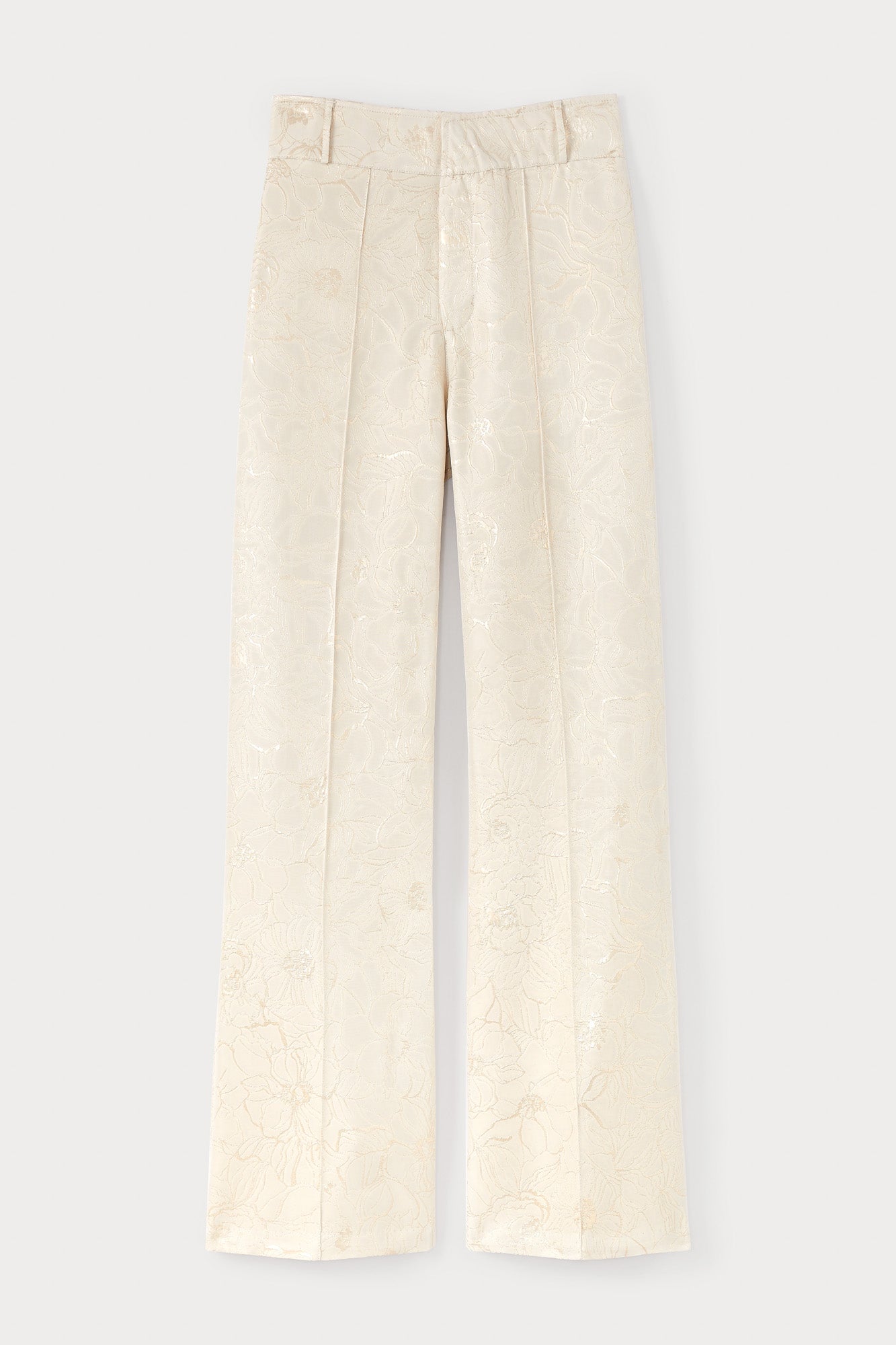 Ecru & Gold Textured Flared Pants