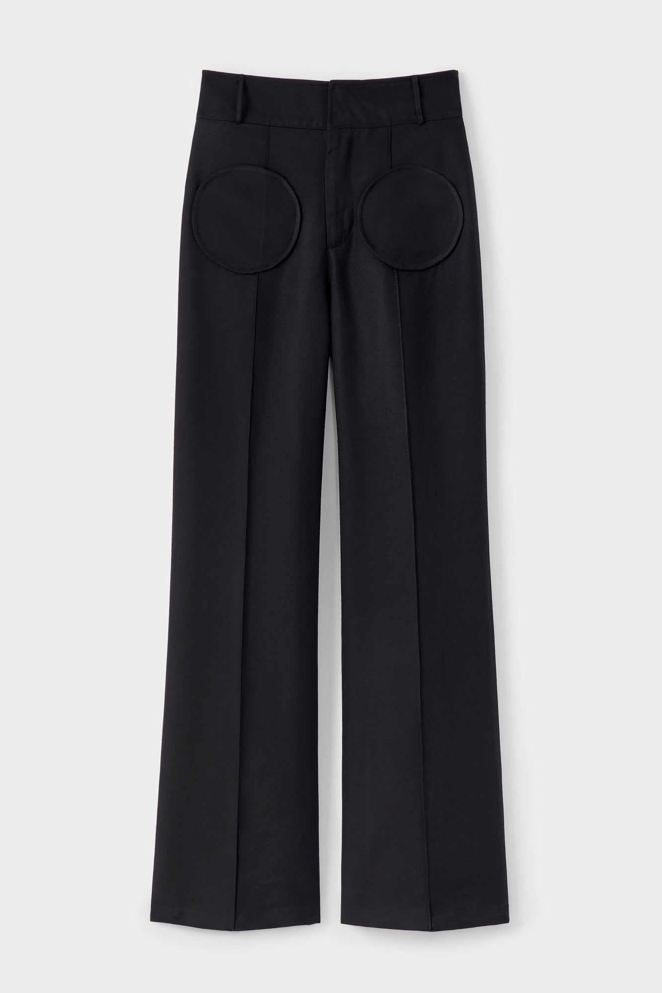 Pantalon évasé noir avec détail de poche circulaire
