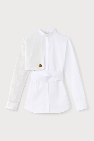 Embroidered asymmetrical cotton shirt - White