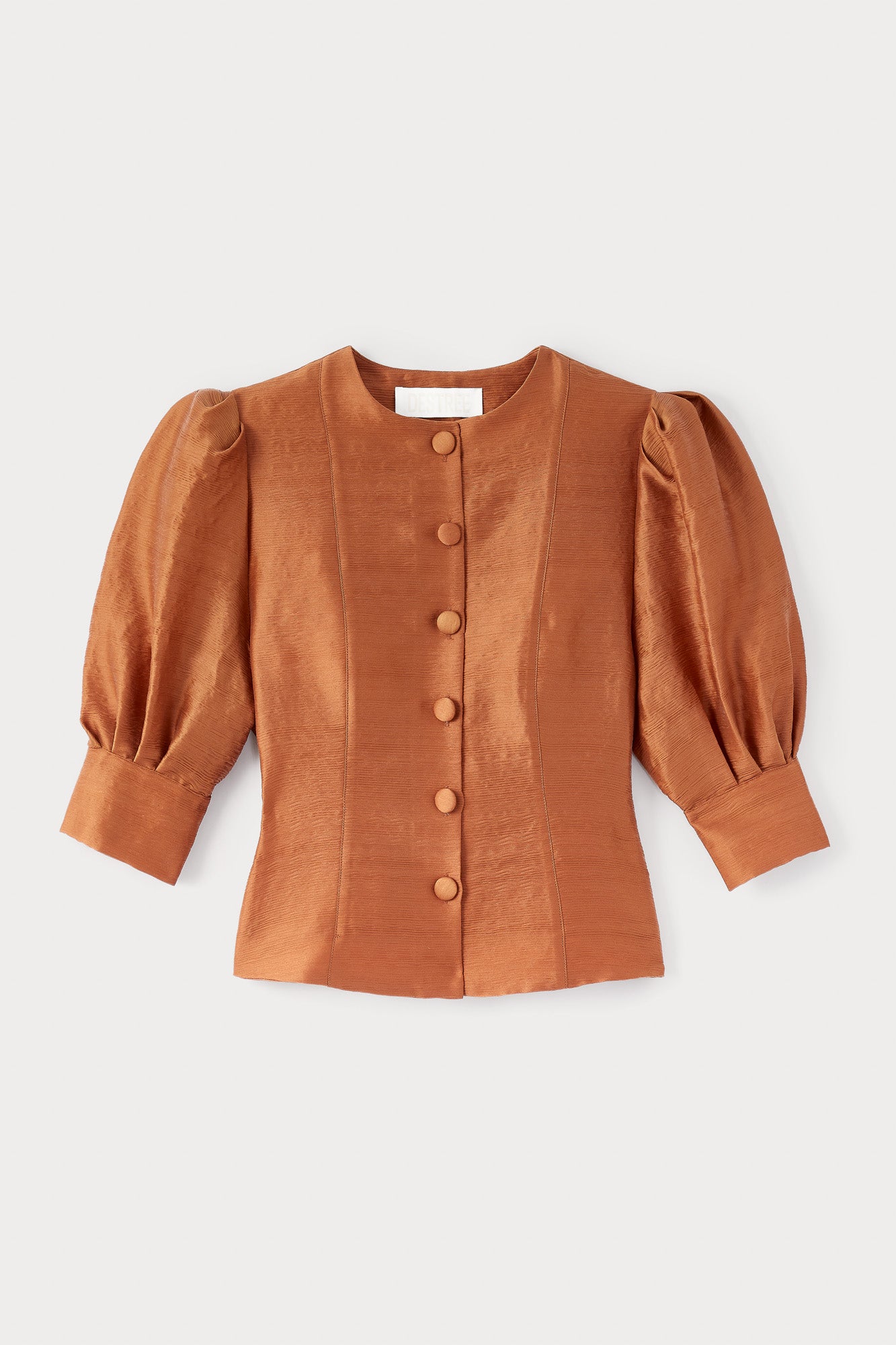 Camel Textured Blouse with Puff Sleeves