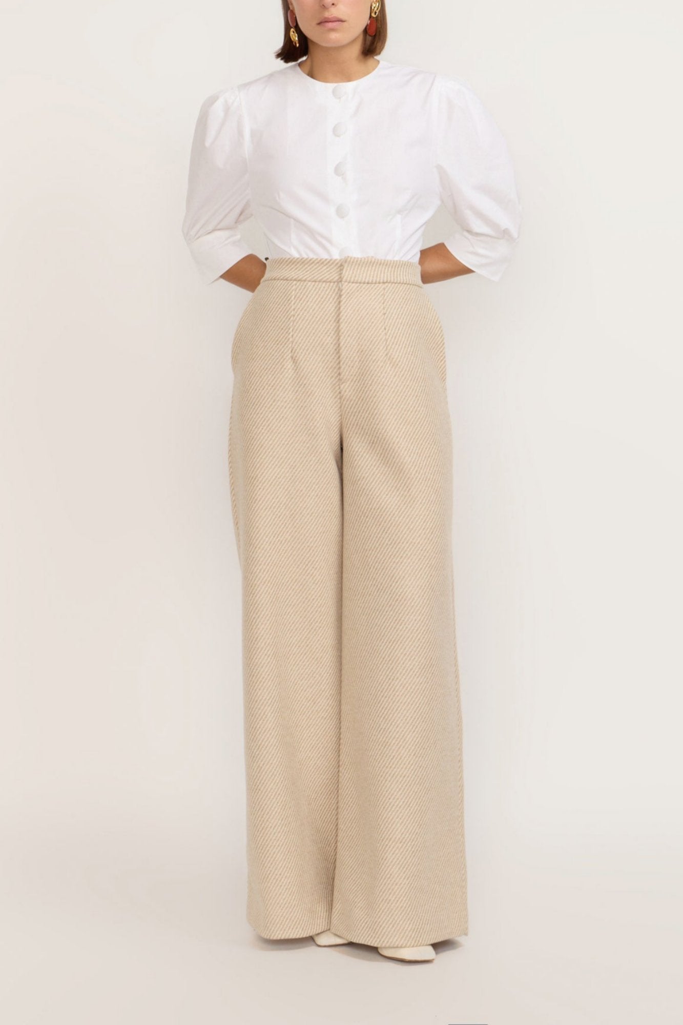 d'estrëe paris White Popelin Blouse with Puff Sleeves