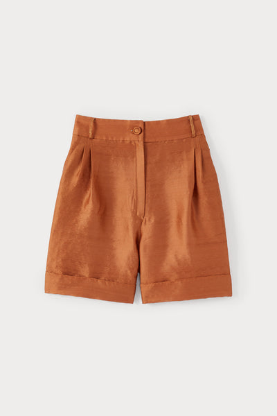 Camel textured high-waisted satin shorts – DESTREE