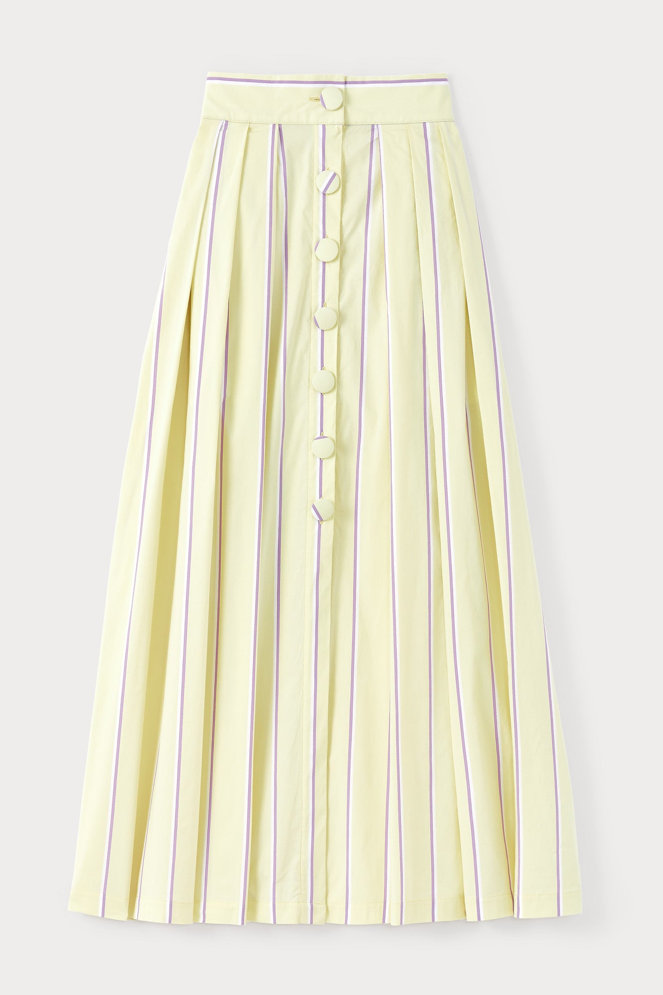 d'estrëe paris PALE YELLOW & LILAC Striped Maxi Skirt with Button Detail