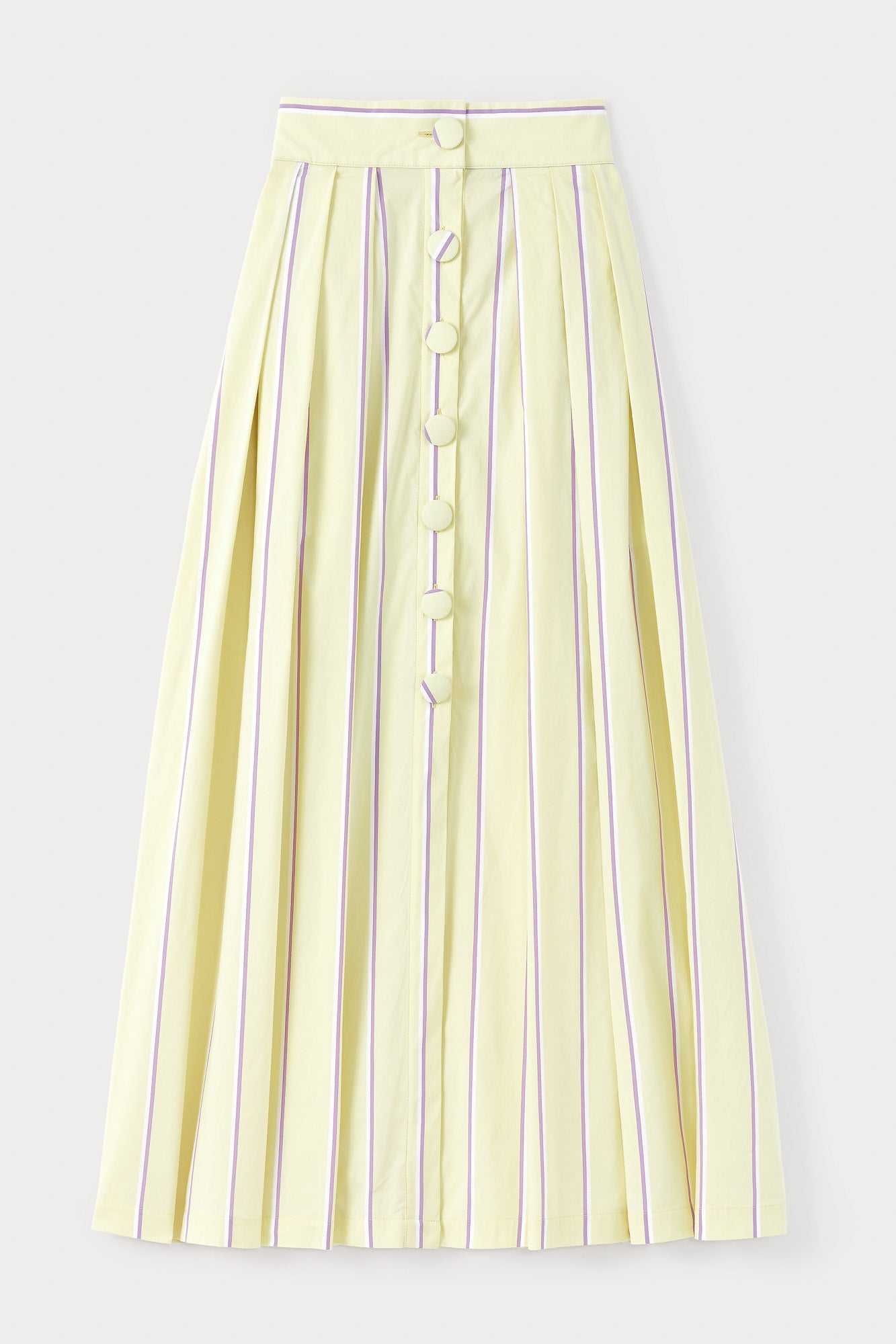 PALE YELLOW & LILAC Striped Maxi Skirt with Button Detail