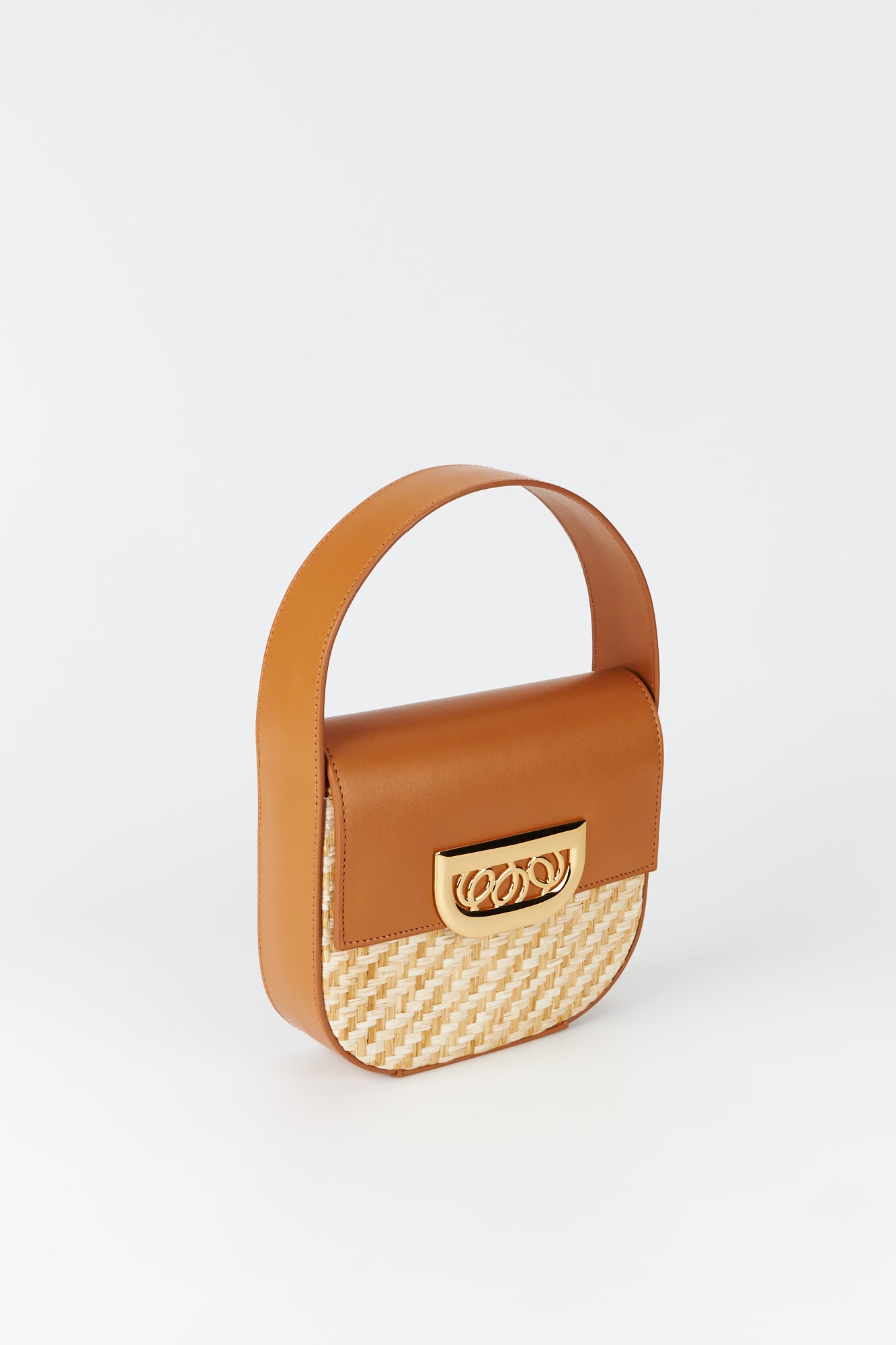 Natural and Tobacco Straw Handbag with Gold Jewel