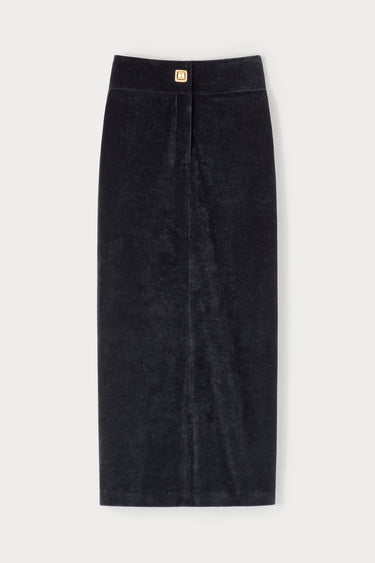 Black velvet midi skirt