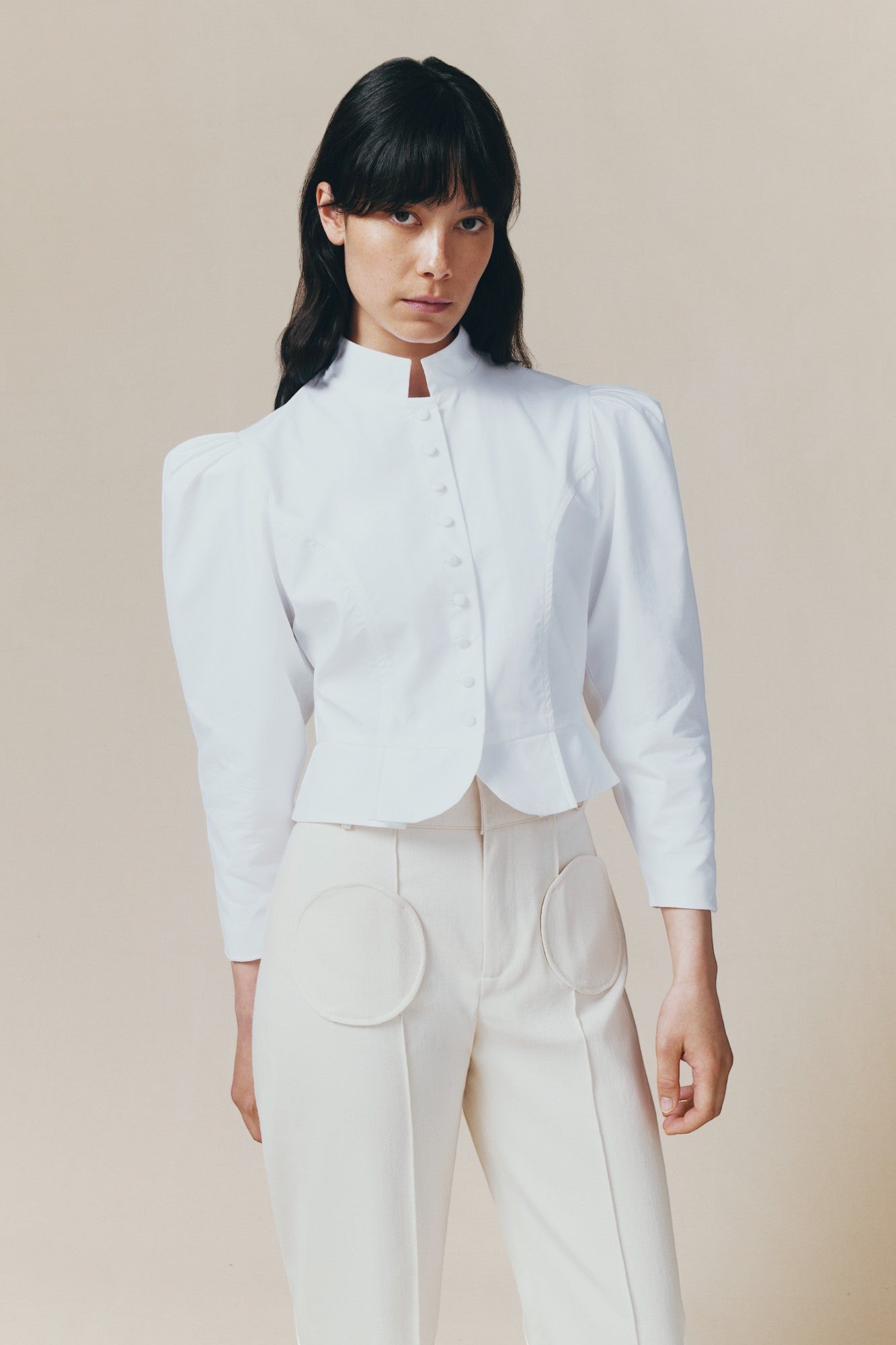 White cotton puff sleeve jacket