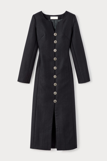 Long-sleeve dress with refined button details - Black