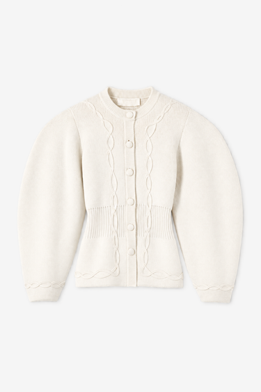 Structured Ecru Merino Wool Jacket with Embroidery