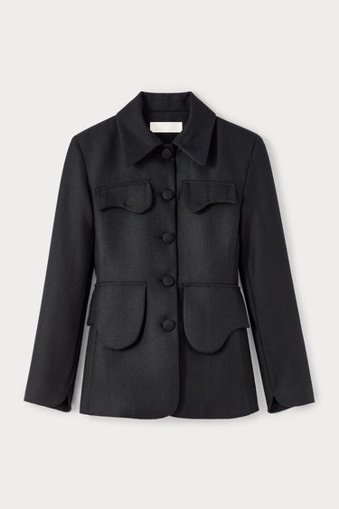 Black utility button-front jacket