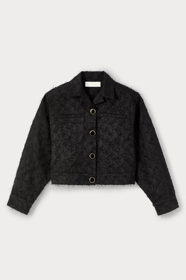 Black cotton jacket with textured finish and round buttons