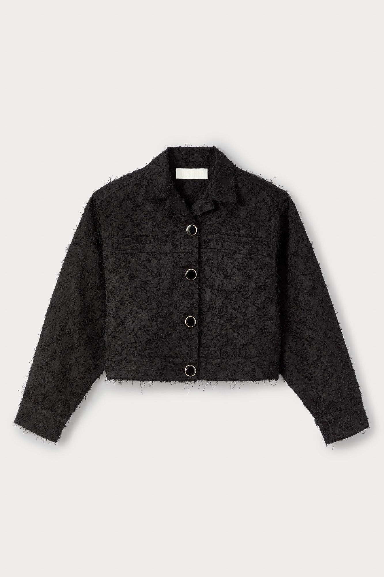 Destree Jacket Black cotton jacket with textured finish and round buttons – DESTREE