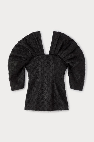 Black textured top with structured sleeves