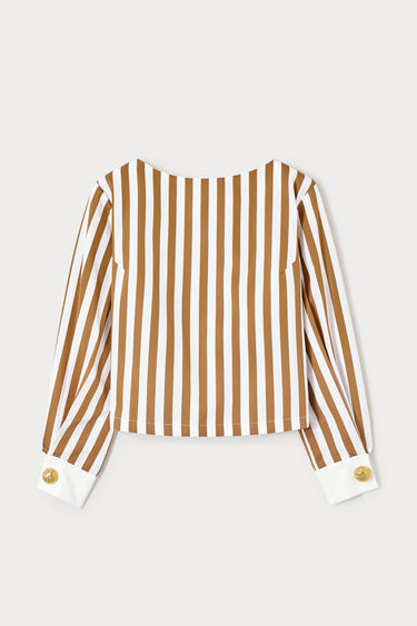 Striped Cotton Top with Contrast Cuffs