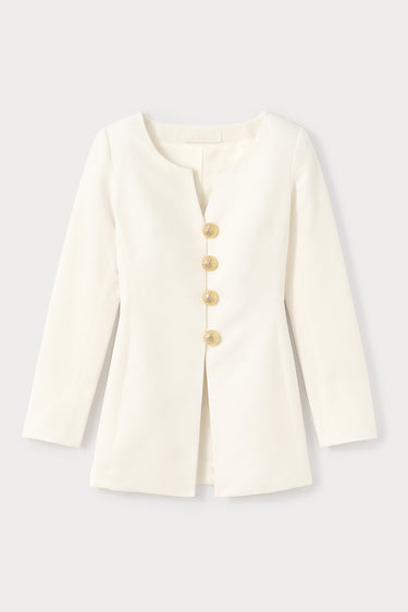 Ecru fitted blouse with button details