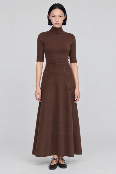 Kara Loop Merino Wool Knit Skirt — Brown