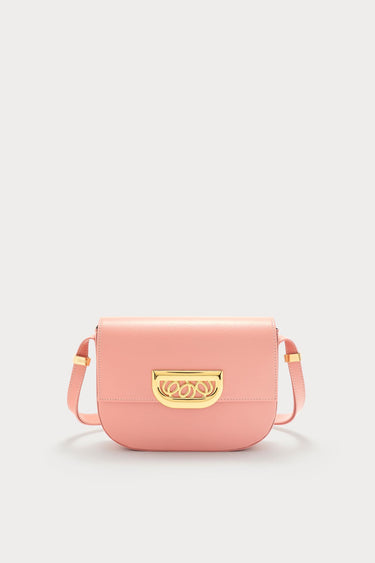 Pink leather crossbody bag with golden clasp