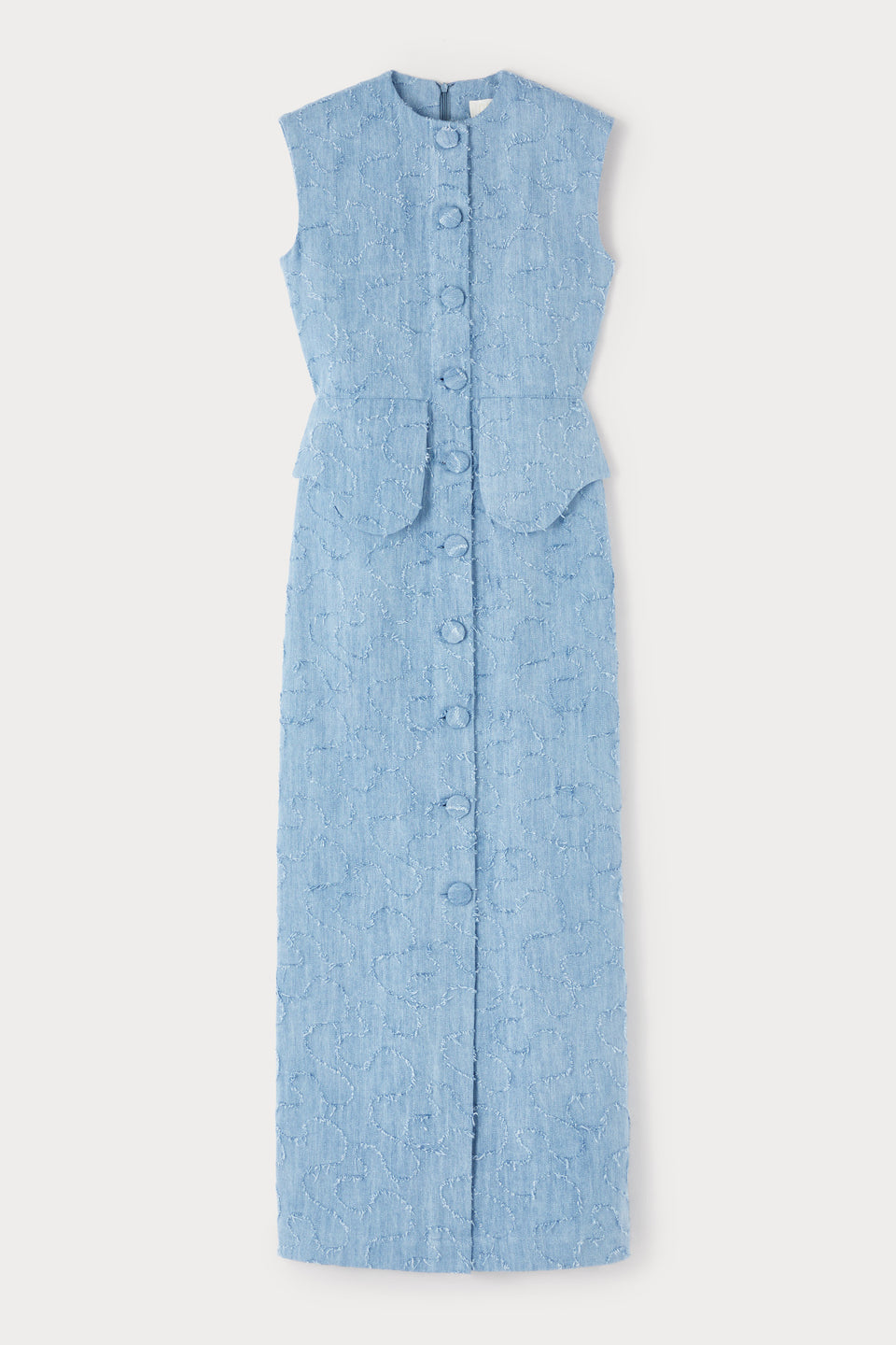 destree denim dress Dark blue denim sweetheart neckline long dress with puff sleeves DESTREE