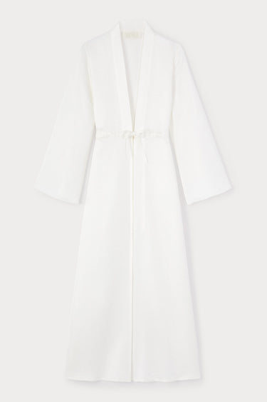 White belted long dress with bell sleeves