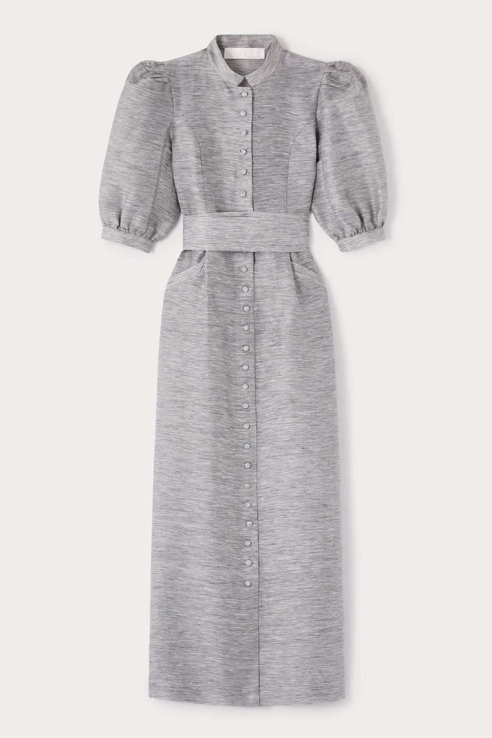 Grey linen puff sleeve long dress DESTREE Grey linen puff sleeve long dress DESTREE