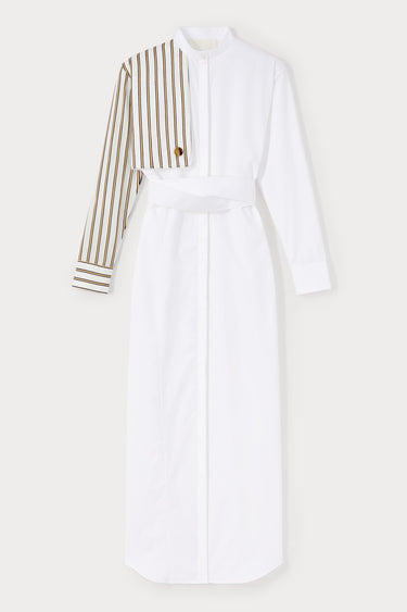 Poplin maxi dress with sleeve & button detail - White & striped